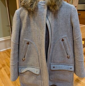 J. Crew Gray Pea Coat with Faux Fur Collar